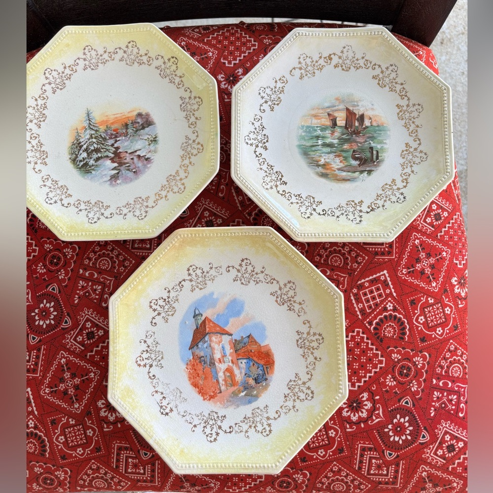 Vintage Scenic Octagonal Plates Set of 3 Gallery Wall Collection